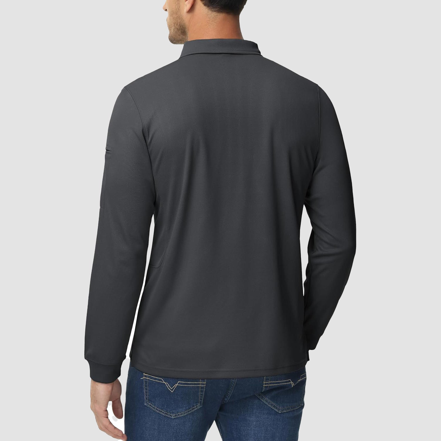 Men's Quick Dry Tactical Polo - Long Sleeve Performance Shirt Dark Grey by MAGCOMSEN #Color_Dark Grey