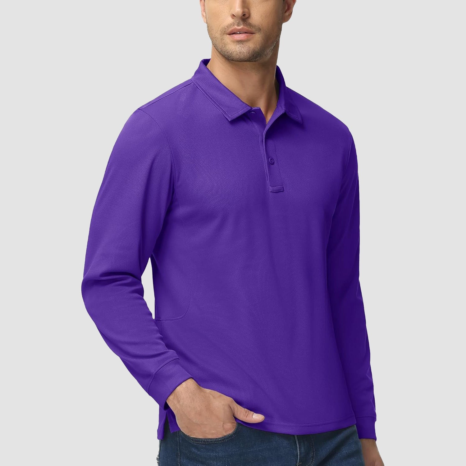 Men's Quick Dry Tactical Polo - Long Sleeve Performance Shirt Dark Grey by MAGCOMSEN #Color_Purple