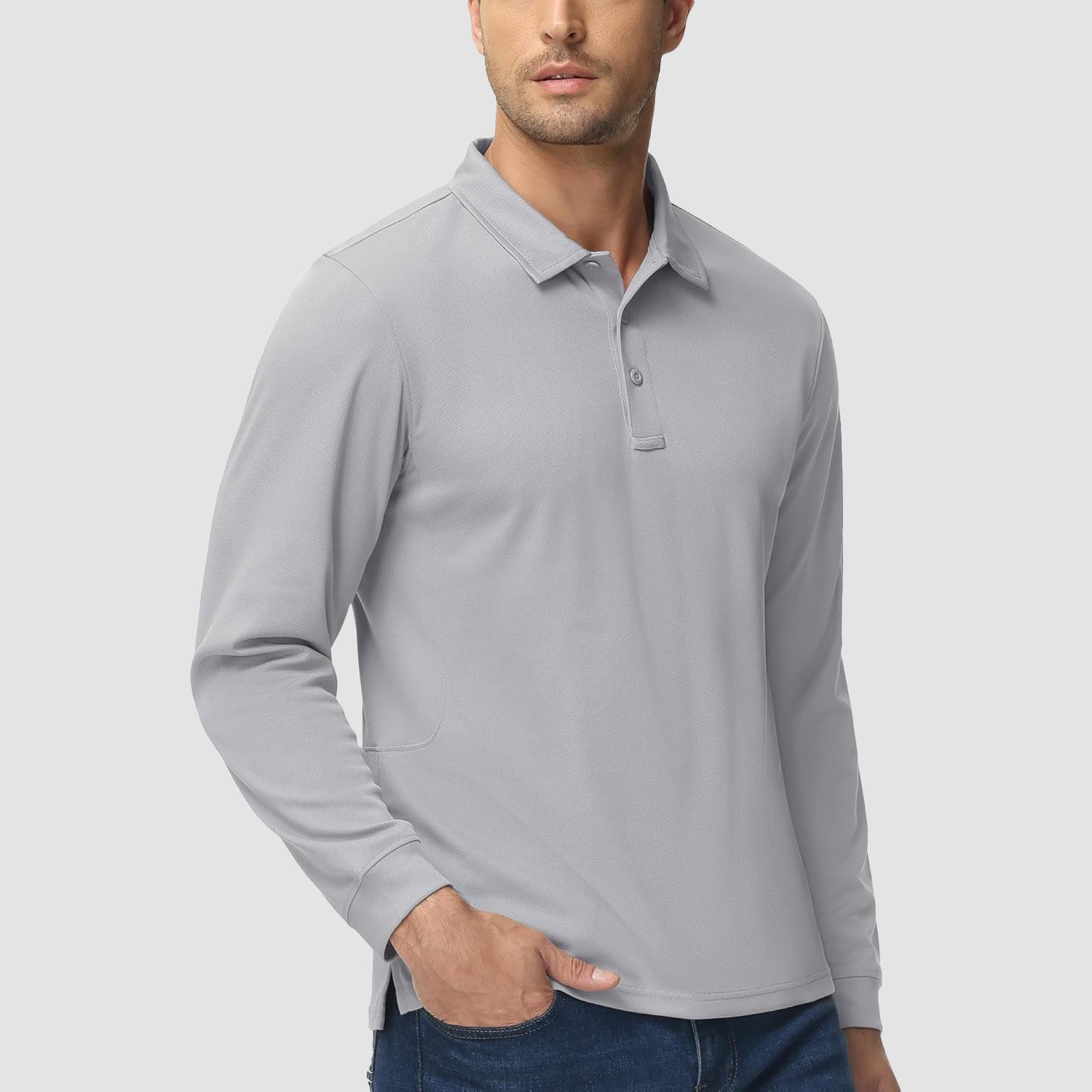 Men's Quick Dry Tactical Polo - Long Sleeve Performance Shirt Dark Grey by MAGCOMSEN #Color_Light Grey