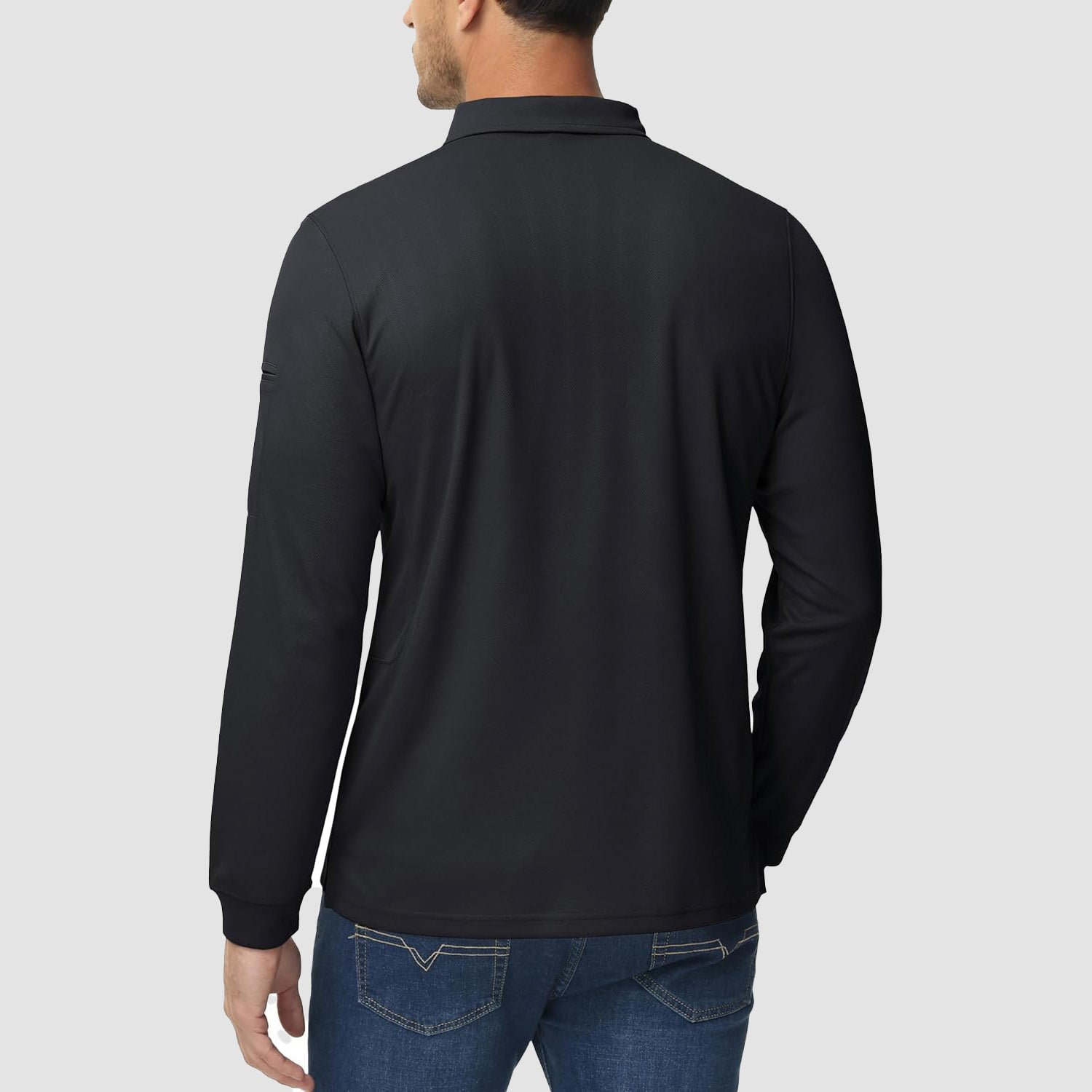 Men's Quick Dry Tactical Polo - Long Sleeve Performance Shirt Dark Grey by MAGCOMSEN #Color_Black