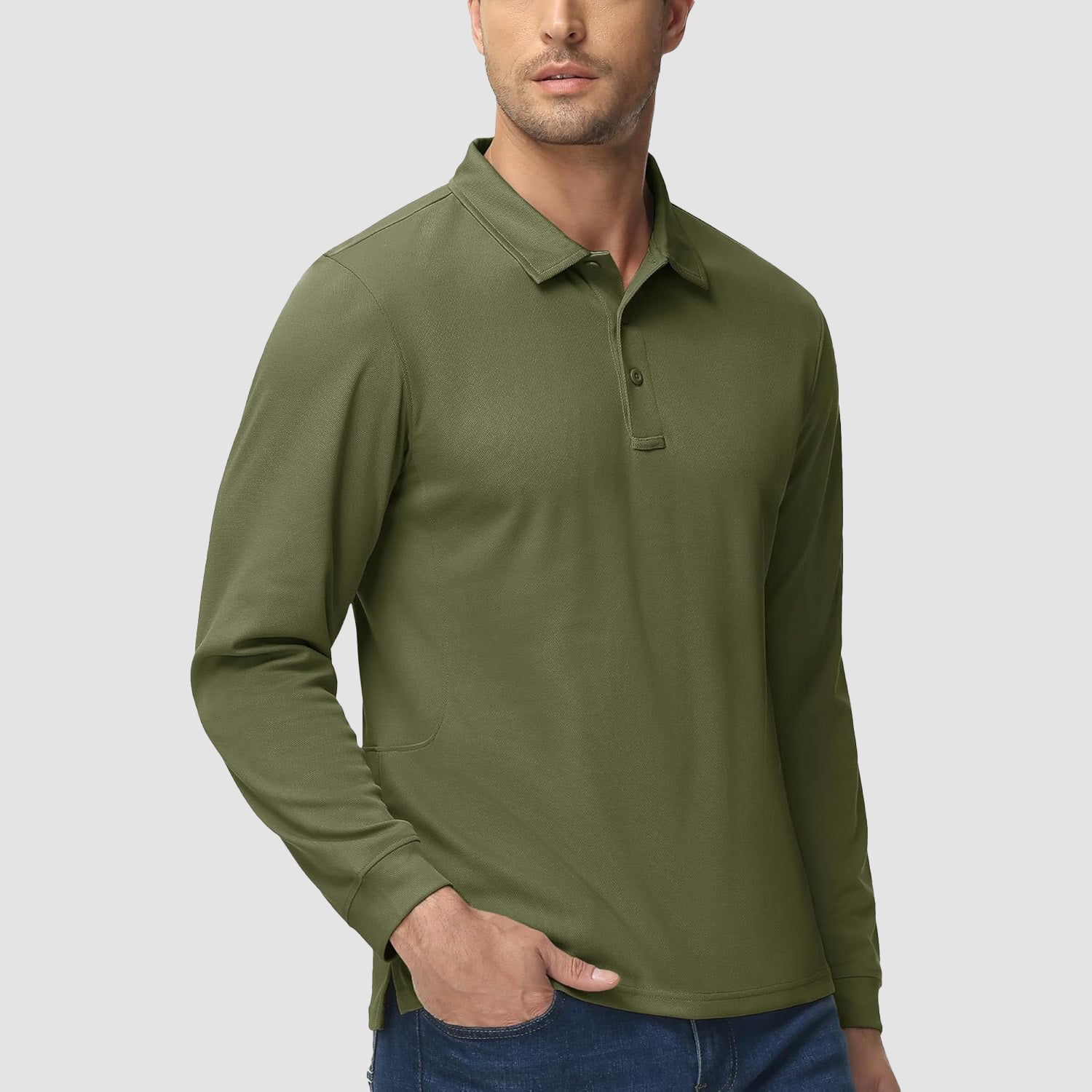 Men's Quick Dry Tactical Polo - Long Sleeve Performance Shirt Dark Grey by MAGCOMSEN #Color_Army Green