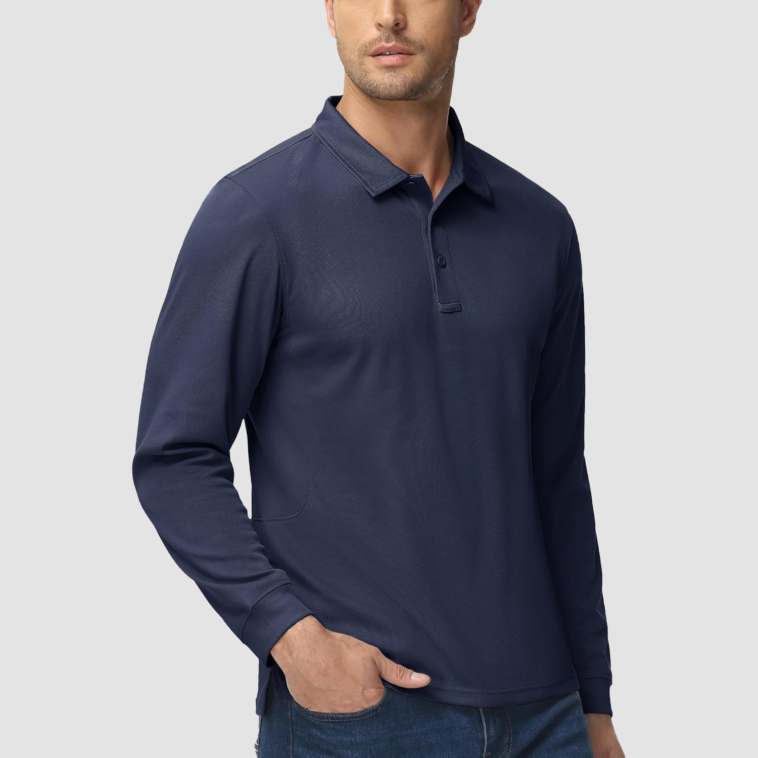 Men's Quick Dry Tactical Polo - Long Sleeve Performance Shirt Dark Grey by MAGCOMSEN #Color_Navy