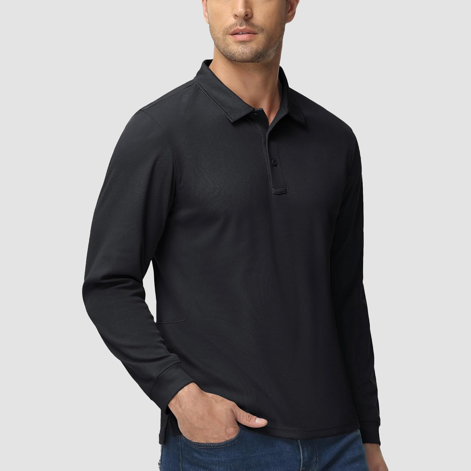 Men's Quick Dry Tactical Polo - Long Sleeve Performance Shirt Dark Grey by MAGCOMSEN #Color_Black