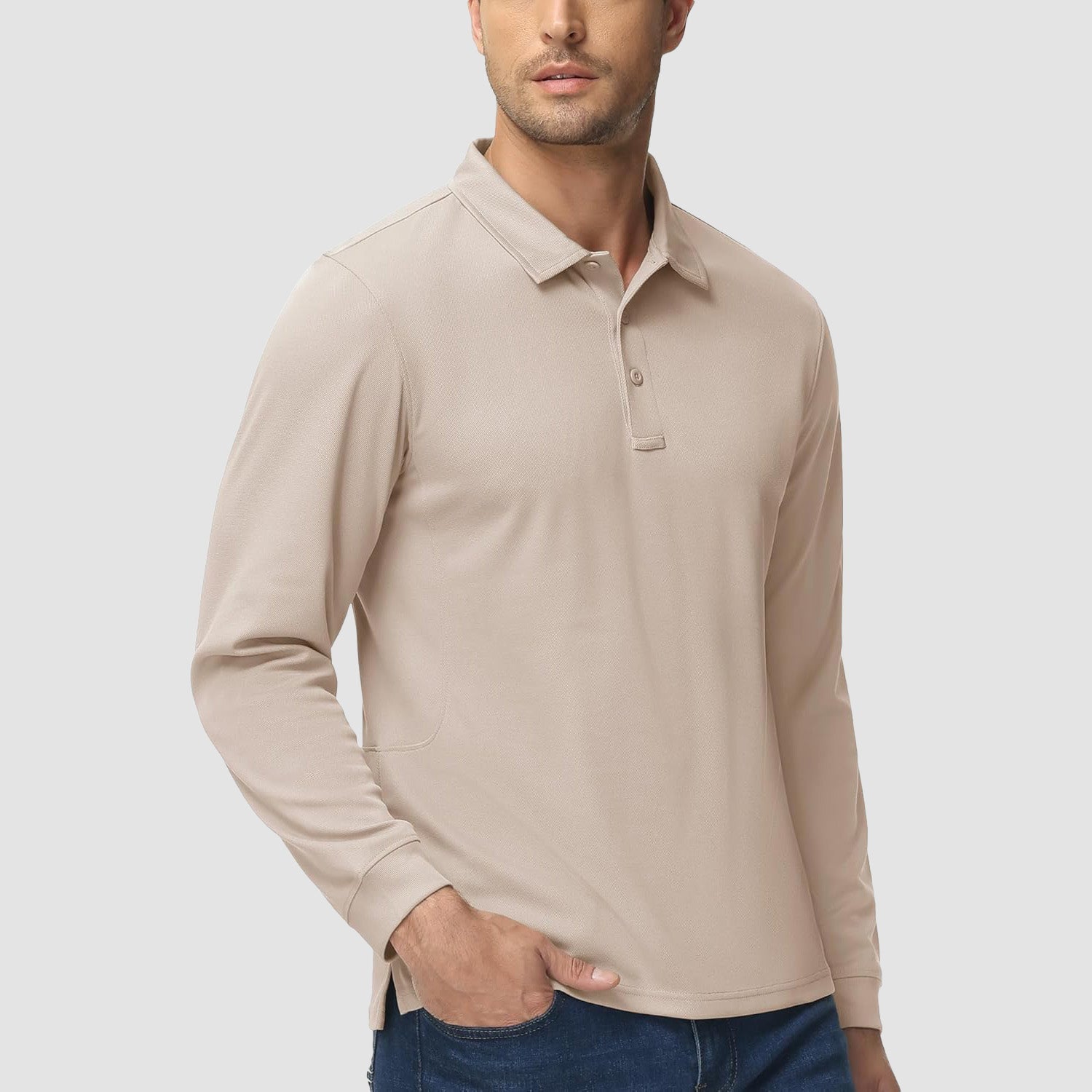 Men's Quick Dry Tactical Polo - Long Sleeve Performance Shirt Dark Grey by MAGCOMSEN #Color_Khaki