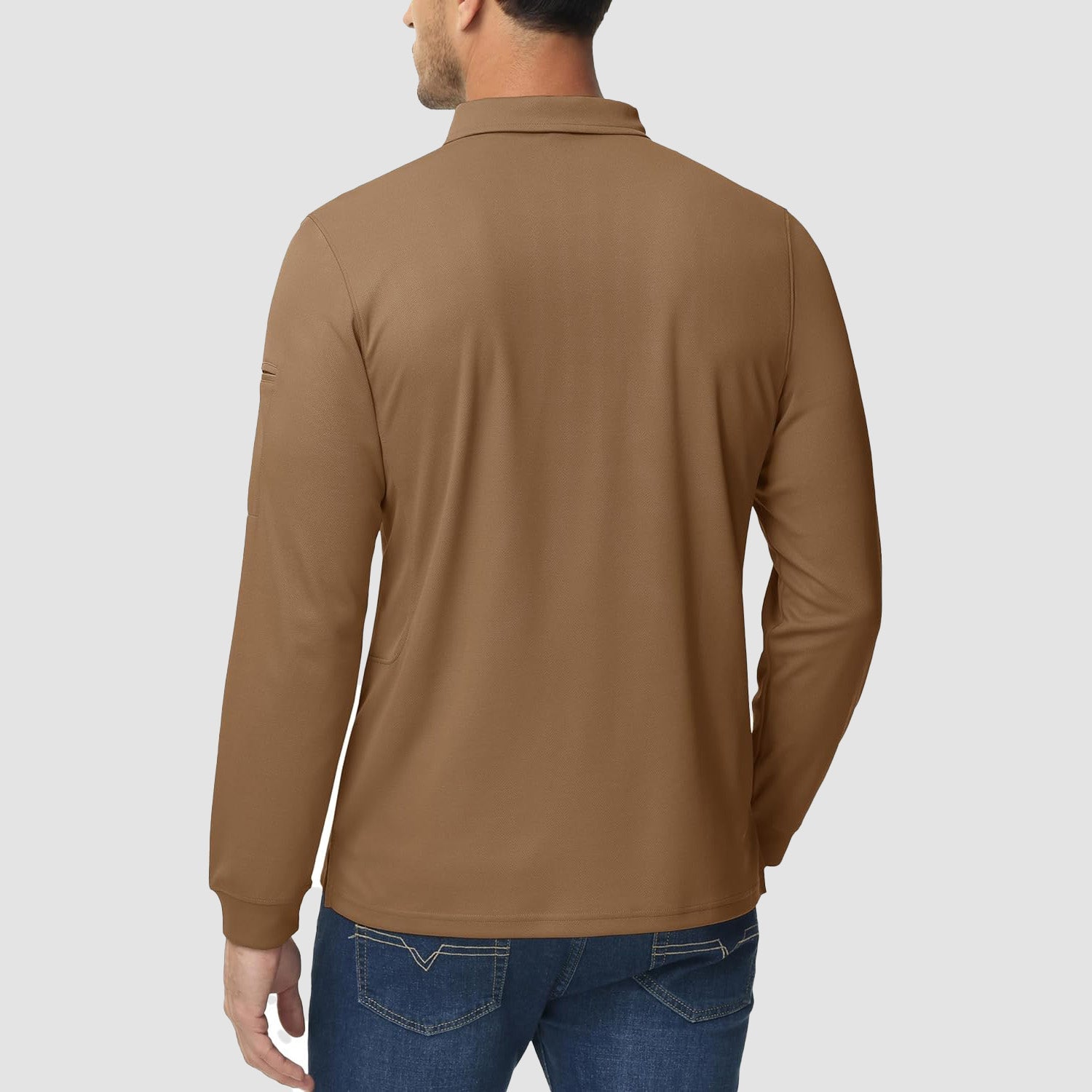 Men's Quick Dry Tactical Polo - Long Sleeve Performance Shirt Dark Grey by MAGCOMSEN #Color_Brown