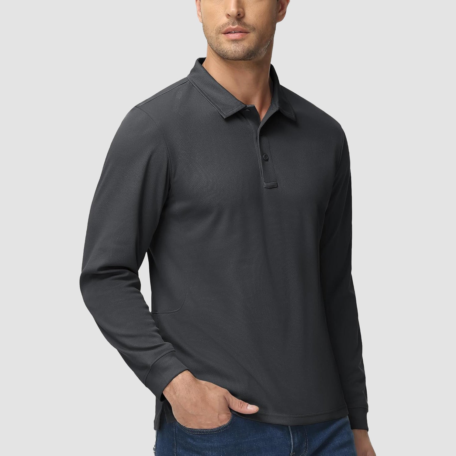 Men's Quick Dry Tactical Polo - Long Sleeve Performance Shirt Dark Grey by MAGCOMSEN #Color_Dark Grey