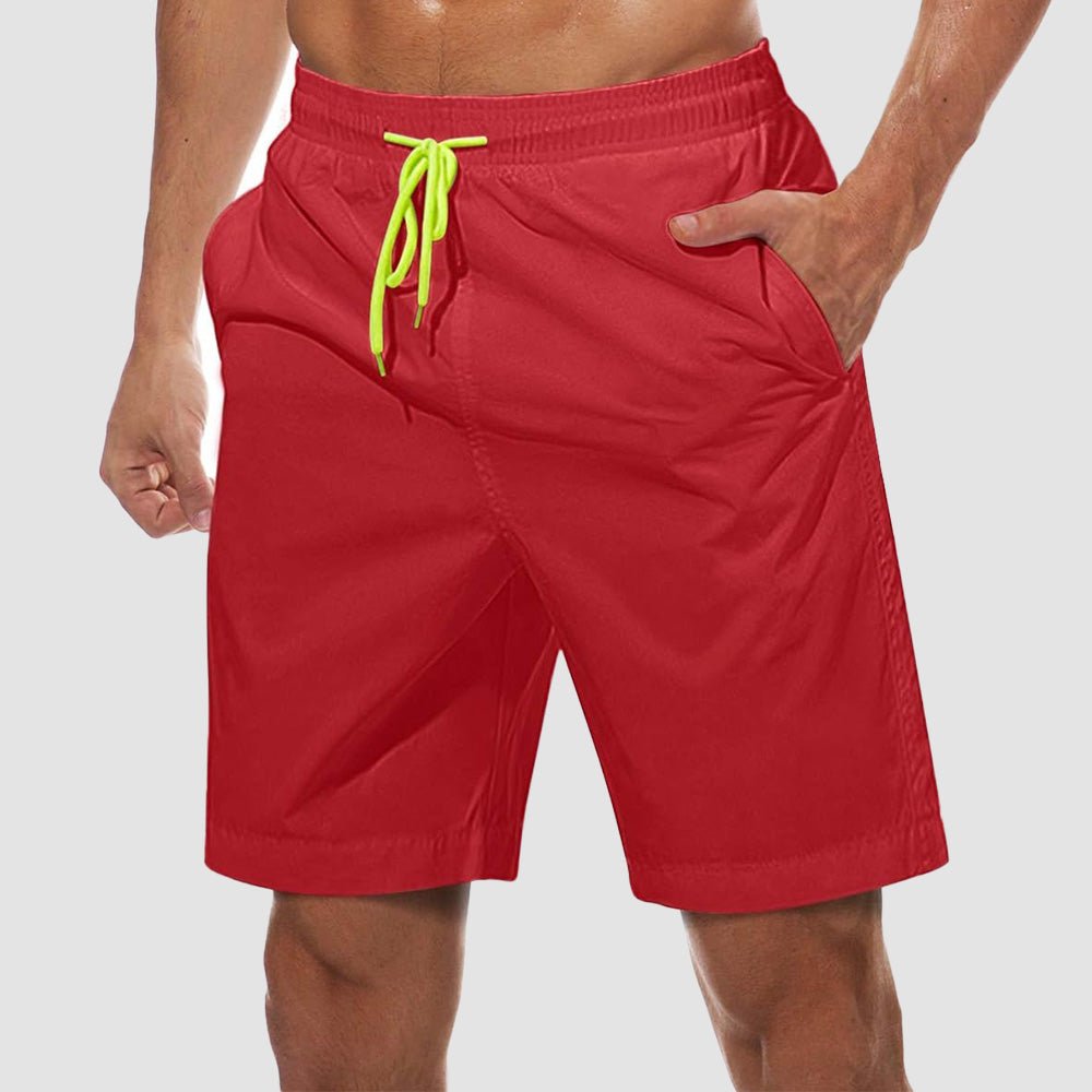 red Men's Quick Dry Swim Trunks - Mesh Lining, Multi - Pocket Shorts - MAGCOMSEN