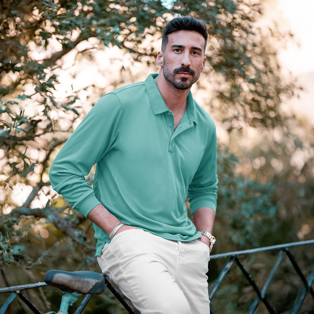 Men's Quick Dry Tactical Polo - Long Sleeve Performance Shirt Dark Grey by MAGCOMSEN #Color_Grey Green