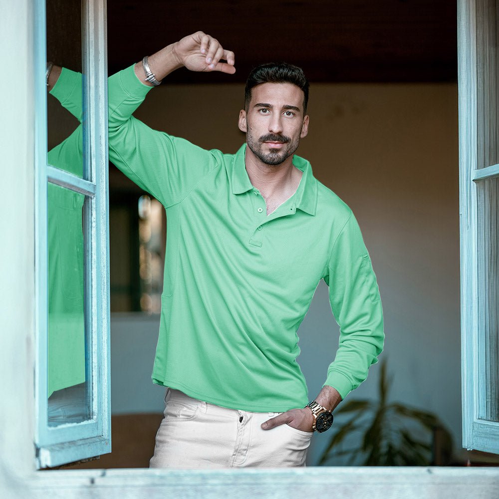 Men's Quick Dry Tactical Polo - Long Sleeve Performance Shirt Dark Grey by MAGCOMSEN #Color_Mint