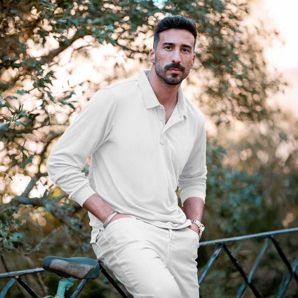 Men's Quick Dry Tactical Polo - Long Sleeve Performance Shirt Dark Grey by MAGCOMSEN #Color_White