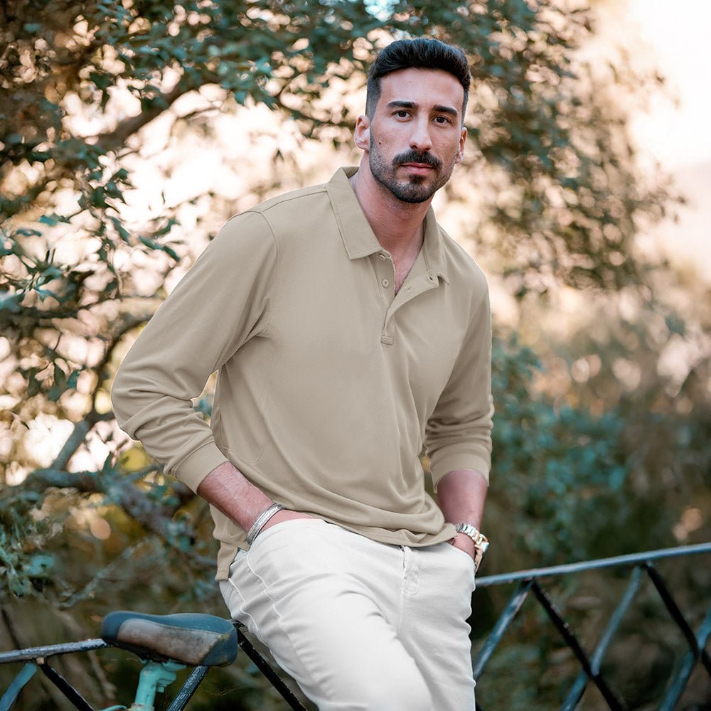 Men's Quick Dry Tactical Polo - Long Sleeve Performance Shirt Dark Grey by MAGCOMSEN #Color_Khaki