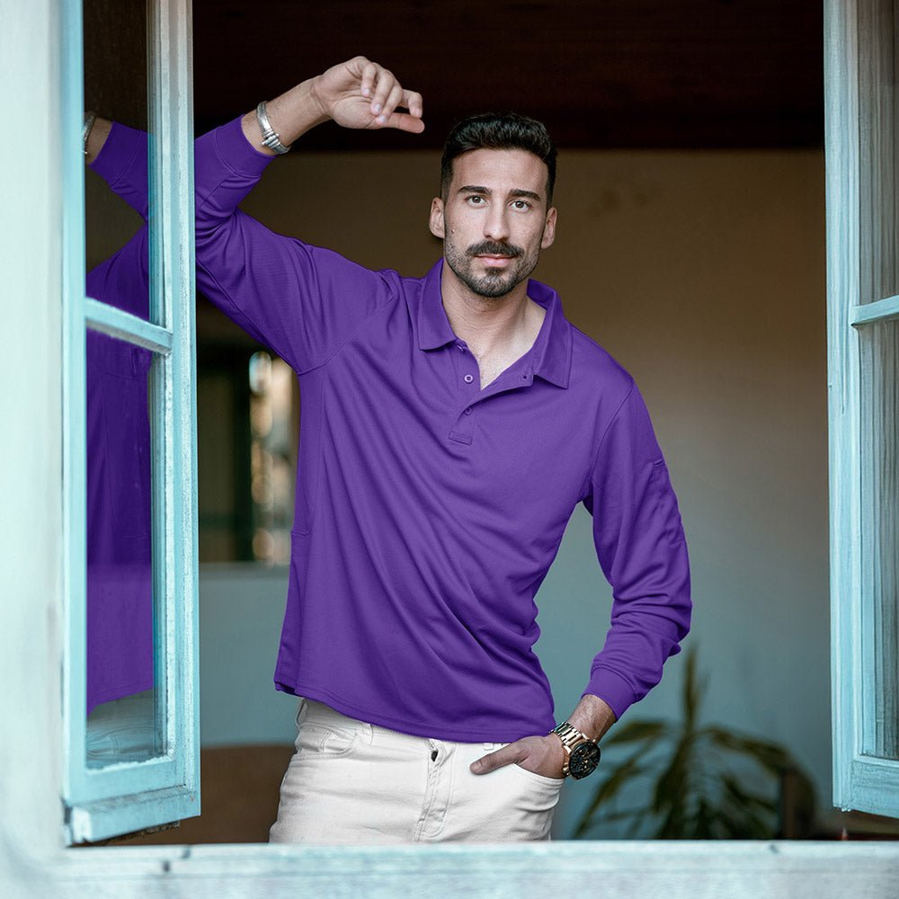 Men's Quick Dry Tactical Polo - Long Sleeve Performance Shirt Dark Grey by MAGCOMSEN #Color_Purple