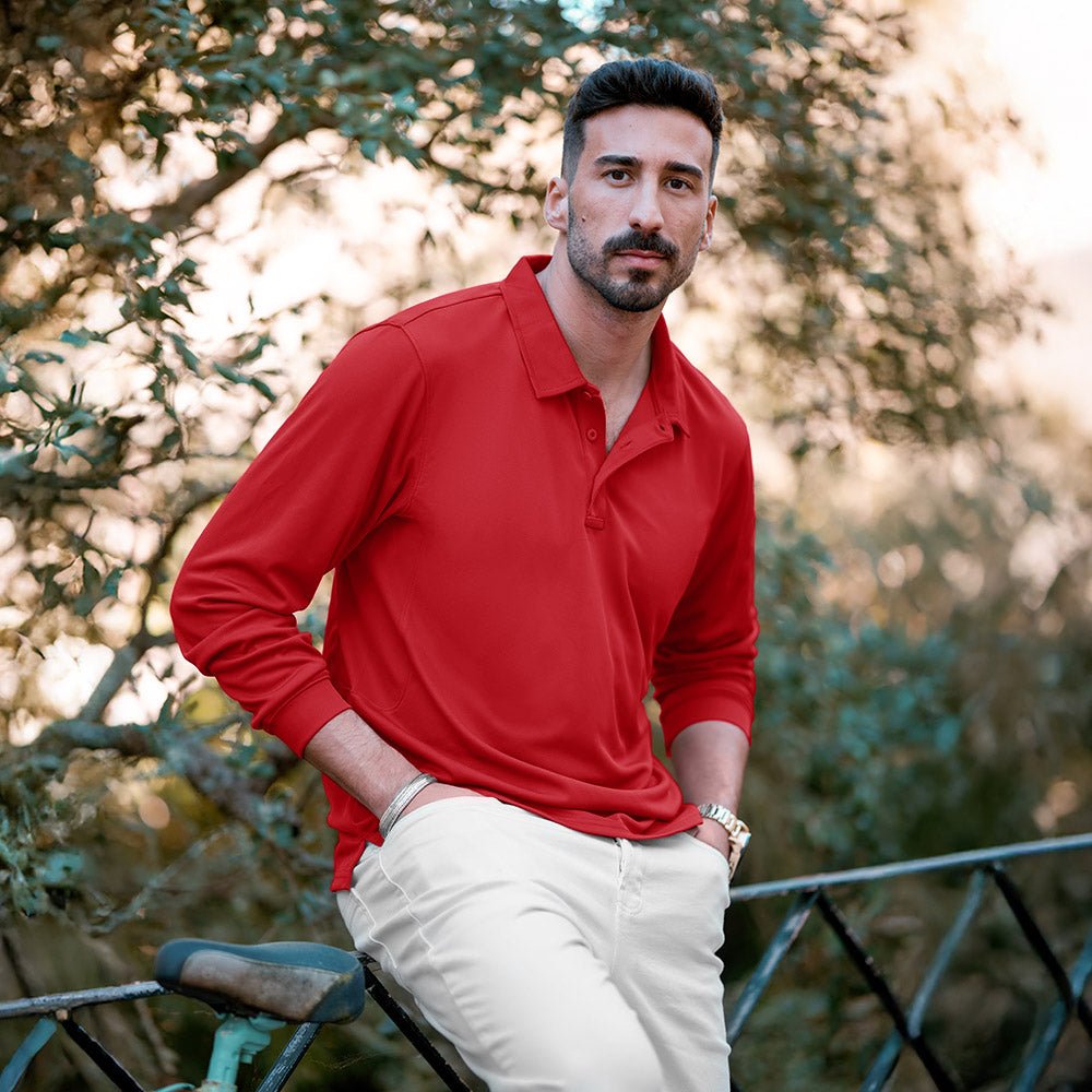 Men's Quick Dry Tactical Polo - Long Sleeve Performance Shirt Dark Grey by MAGCOMSEN #Color_Red