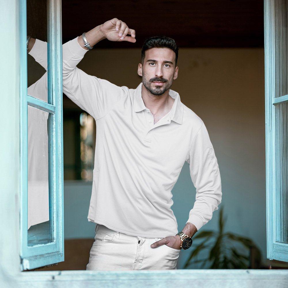 Men's Quick Dry Tactical Polo - Long Sleeve Performance Shirt Dark Grey by MAGCOMSEN #Color_White