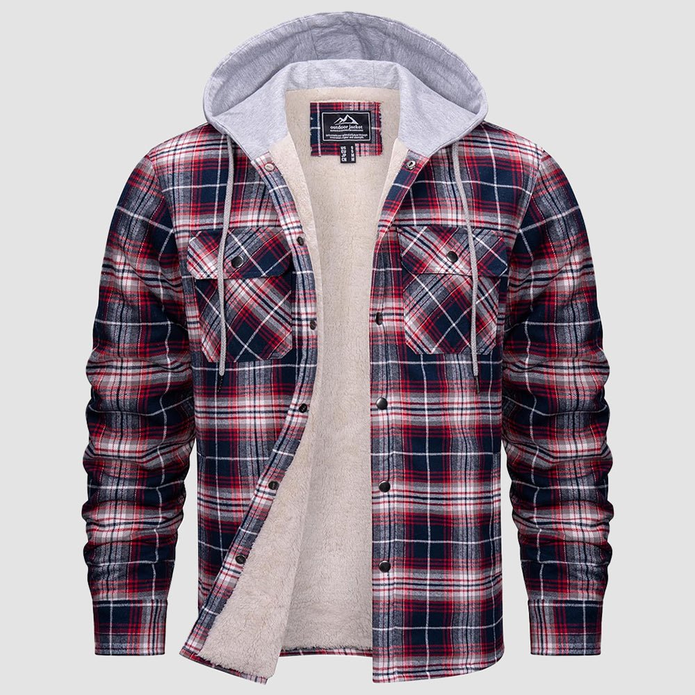 White Red Men’s Sherpa - Lined Flannel Hoodies – Plaid Winter Jackets - MAGCOMSEN