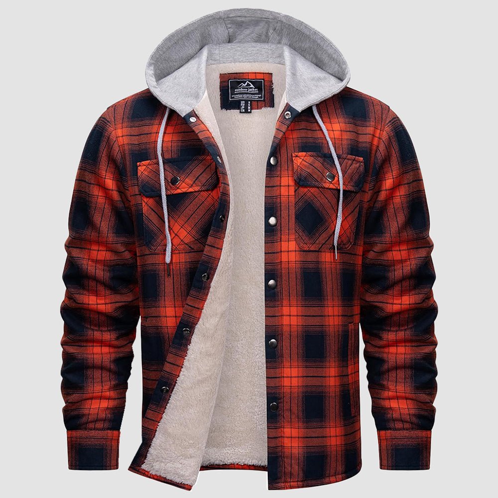 Orange Navy Men’s Sherpa - Lined Flannel Hoodies – Plaid Winter Jackets - MAGCOMSEN