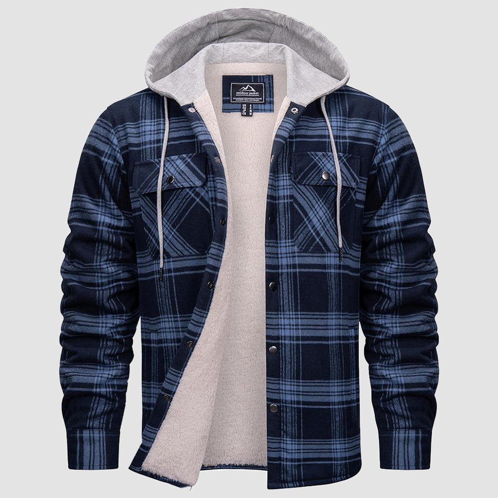 Navy Men’s Sherpa - Lined Flannel Hoodies – Plaid Winter Jackets - MAGCOMSEN