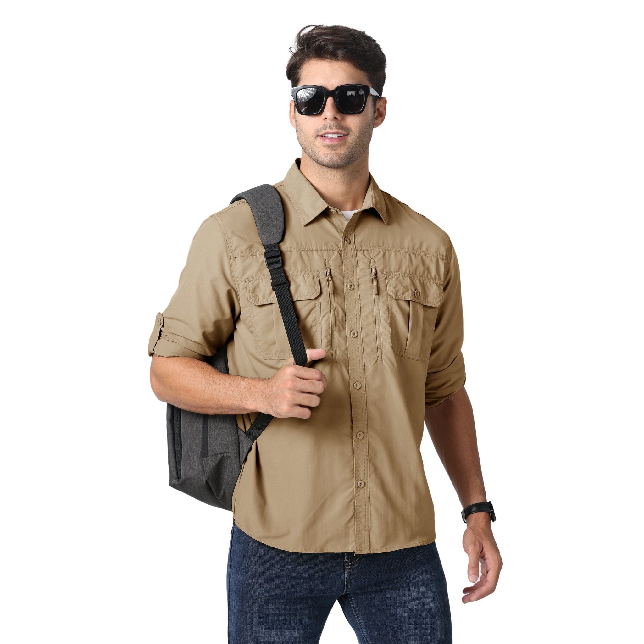 Khaki Men's Tactical Shirt, Quick - Dry & UV Protection for Hiking - MAGCOMSEN