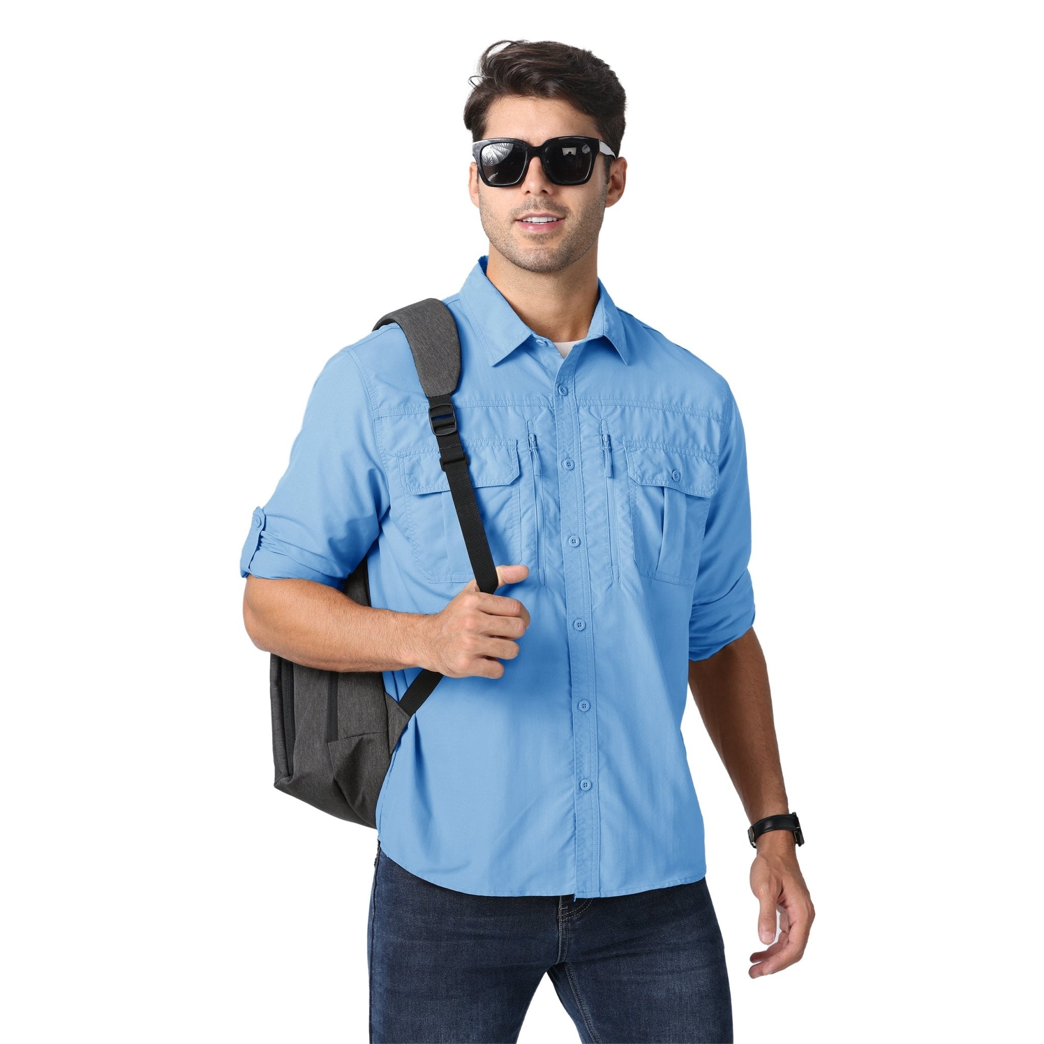 Sky - blue Men's Tactical Shirt, Quick - Dry & UV Protection for Hiking - MAGCOMSEN