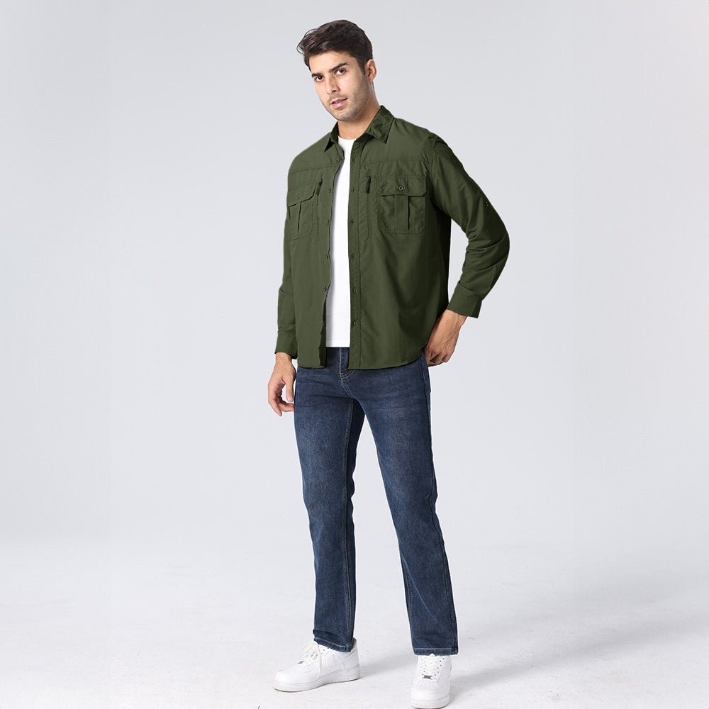 Army - green Men's Tactical Shirt, Quick - Dry & UV Protection for Hiking - MAGCOMSEN