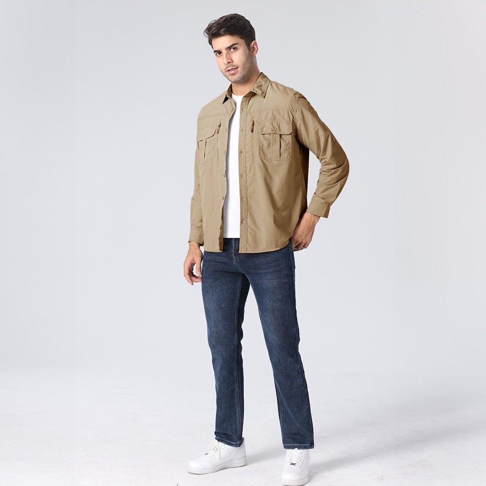 Khaki Men's Tactical Shirt, Quick - Dry & UV Protection for Hiking - MAGCOMSEN