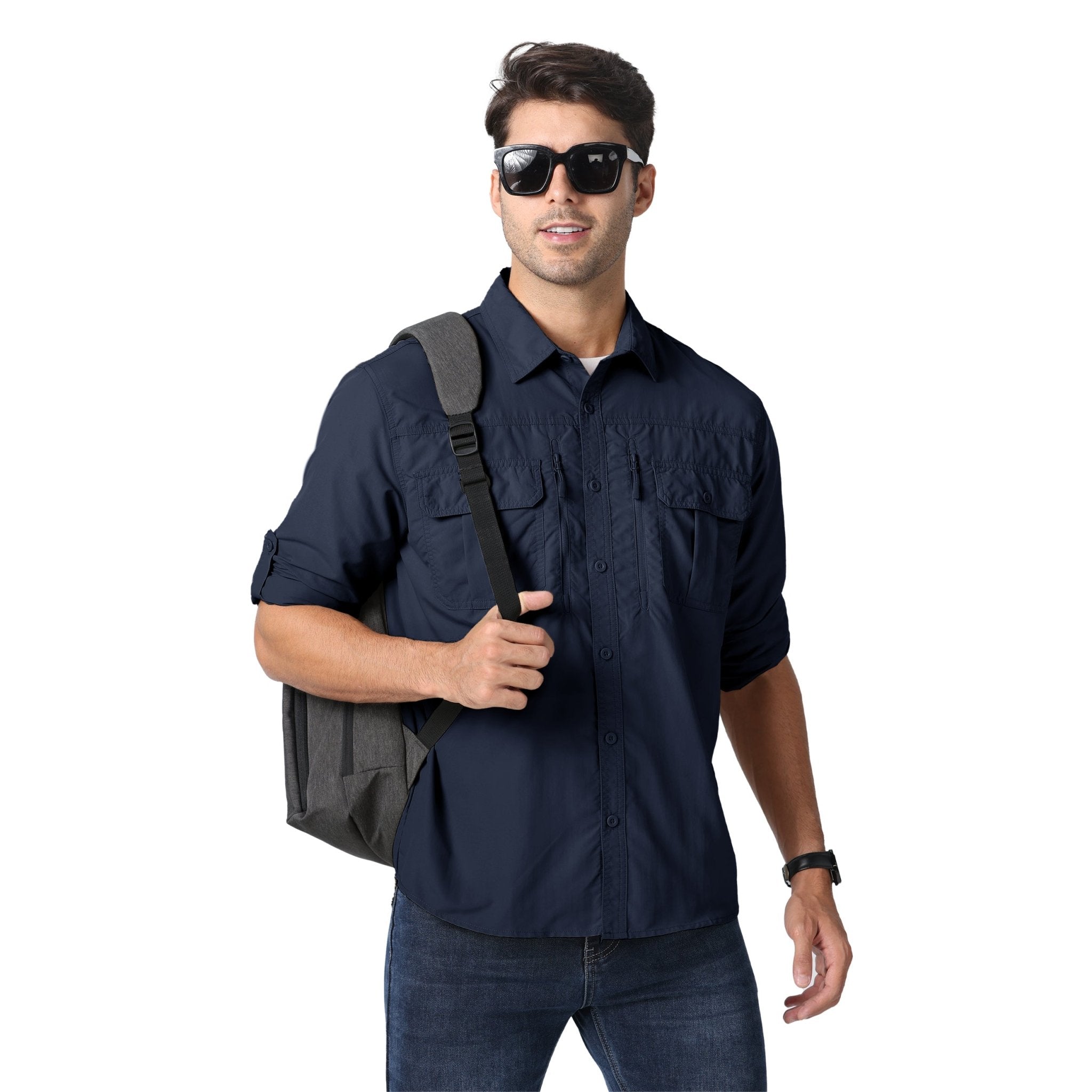 Navy Men's Tactical Shirt, Quick - Dry & UV Protection for Hiking - MAGCOMSEN