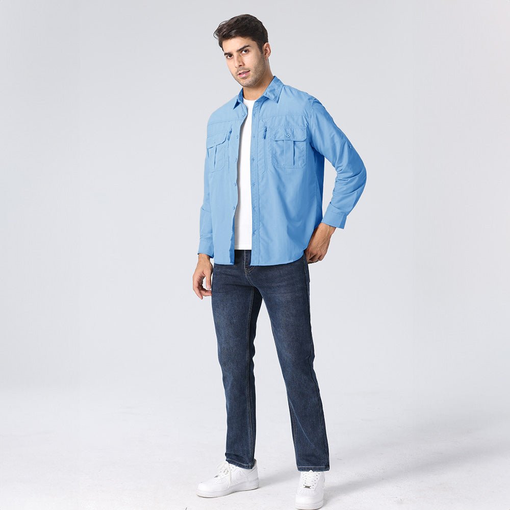 Sky - blue Men's Tactical Shirt, Quick - Dry & UV Protection for Hiking - MAGCOMSEN