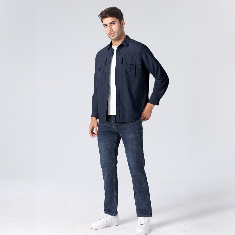 Navy Men's Tactical Shirt, Quick - Dry & UV Protection for Hiking - MAGCOMSEN