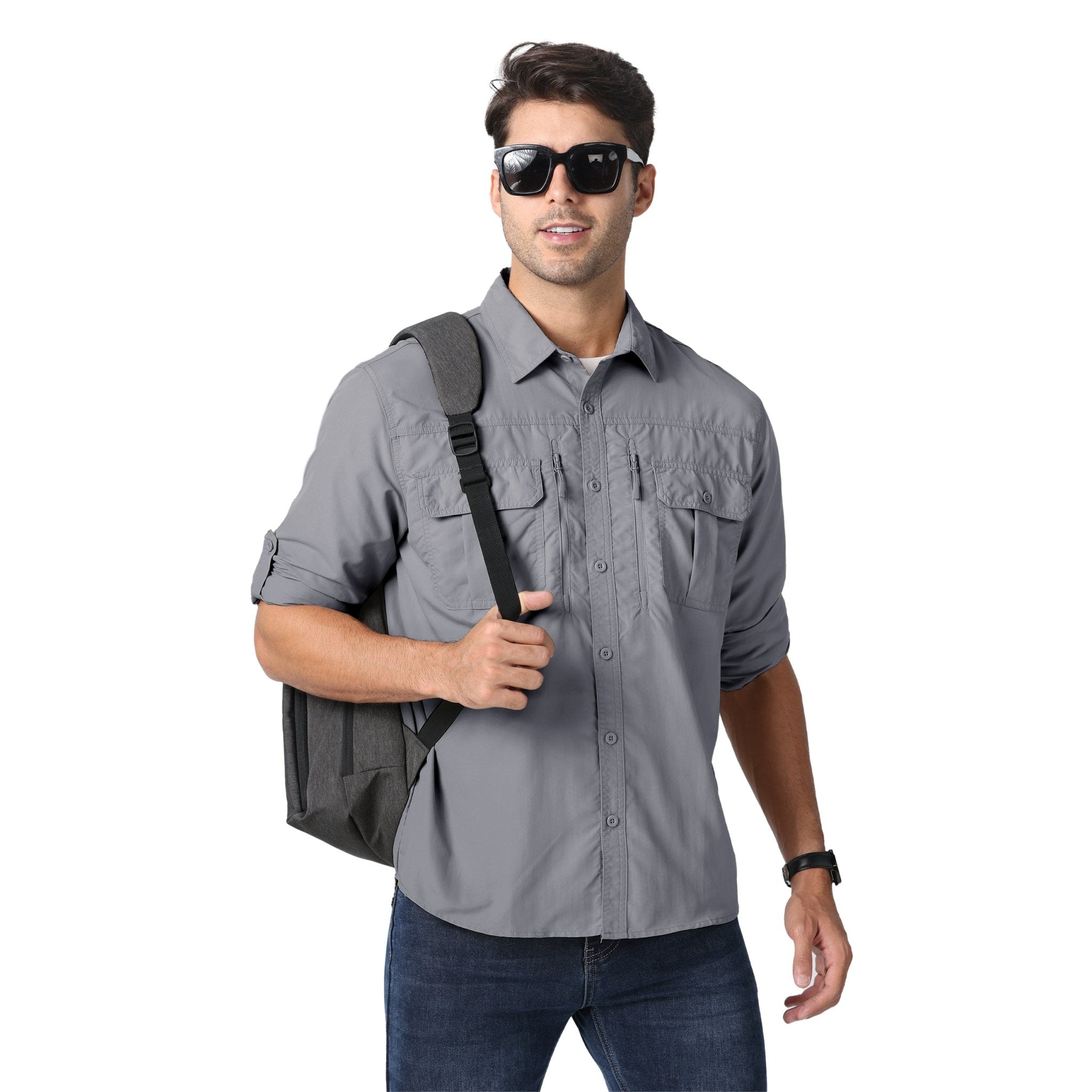 Light-grey Men's Tactical Shirt, Quick - Dry & UV Protection for Hiking - MAGCOMSEN