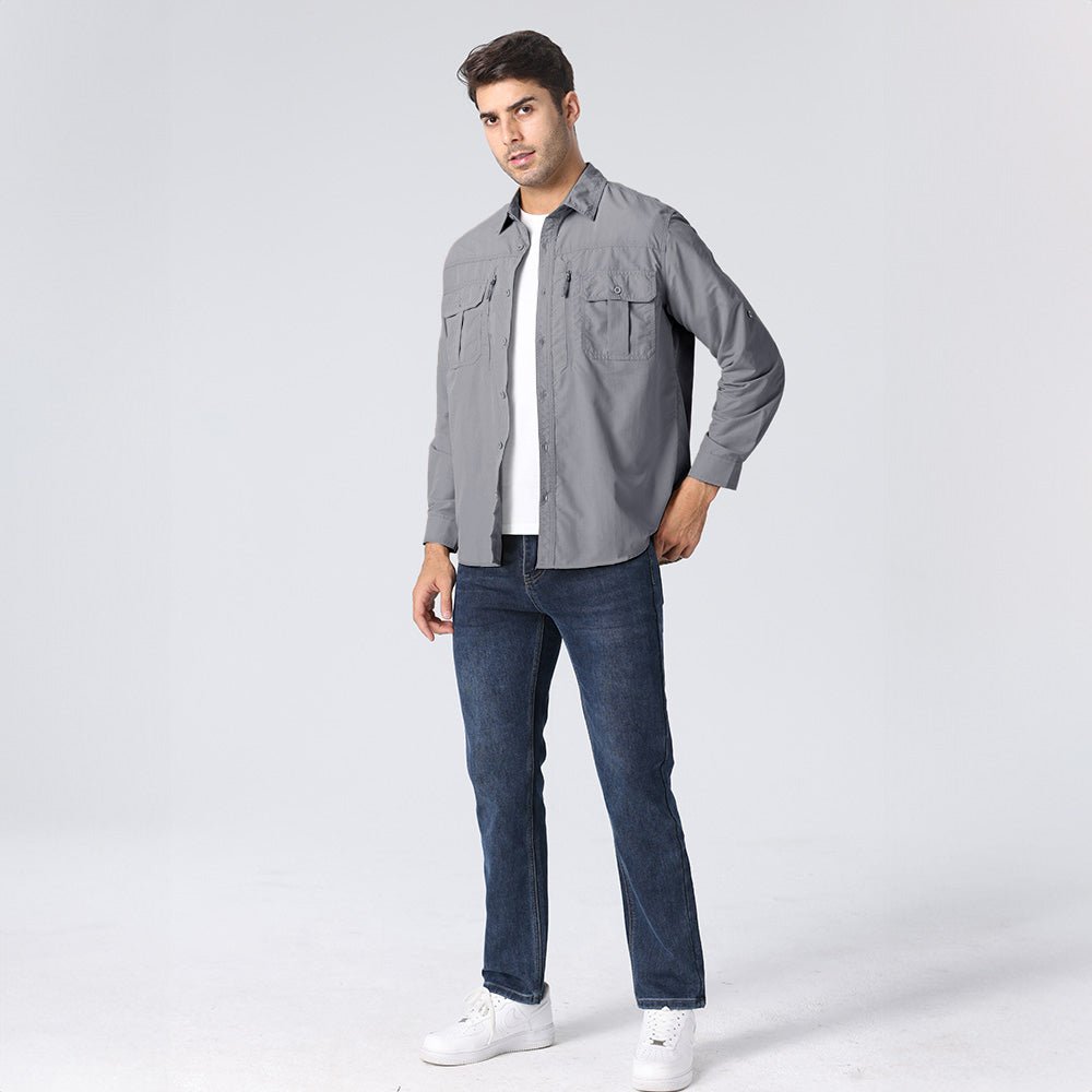 Light-grey Men's Tactical Shirt, Quick - Dry & UV Protection for Hiking - MAGCOMSEN