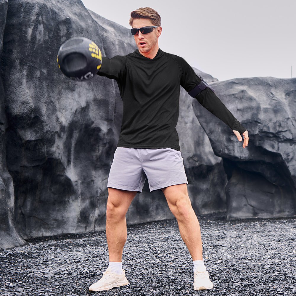 Black Men's UPF 50+ Hooded Fishing Shirts | Sun Protection - MAGCOMSEN #Color_Black