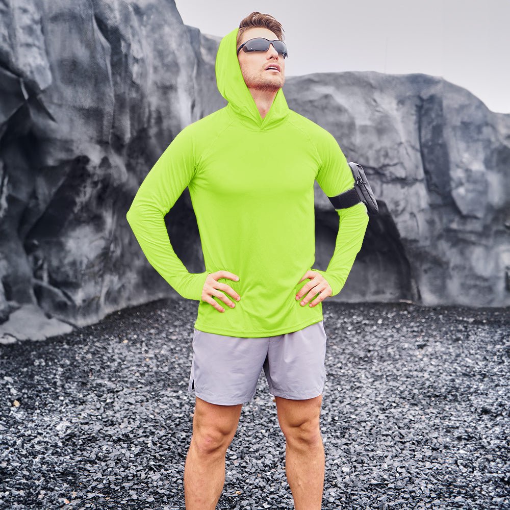 Fluorescent Green Men's UPF 50+ Hooded Fishing Shirts | Sun Protection - MAGCOMSEN