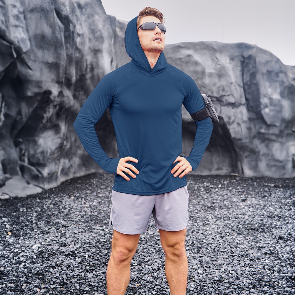 Blue Grey Men's UPF 50+ Hooded Fishing Shirts | Sun Protection - MAGCOMSEN #Color_Blue Grey