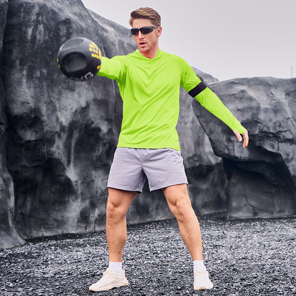 Fluorescent Green Men's UPF 50+ Hooded Fishing Shirts | Sun Protection - MAGCOMSEN #Color_Fluorescent Green