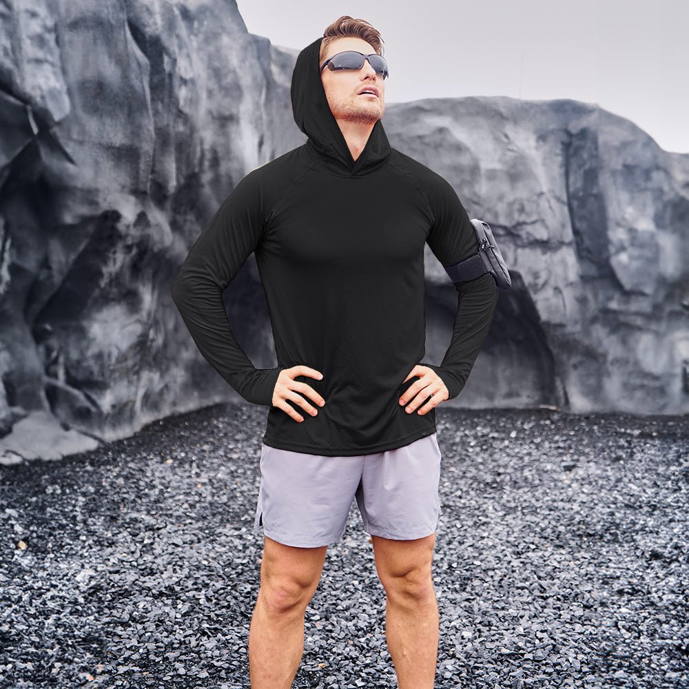 Black Men's UPF 50+ Hooded Fishing Shirts | Sun Protection - MAGCOMSEN