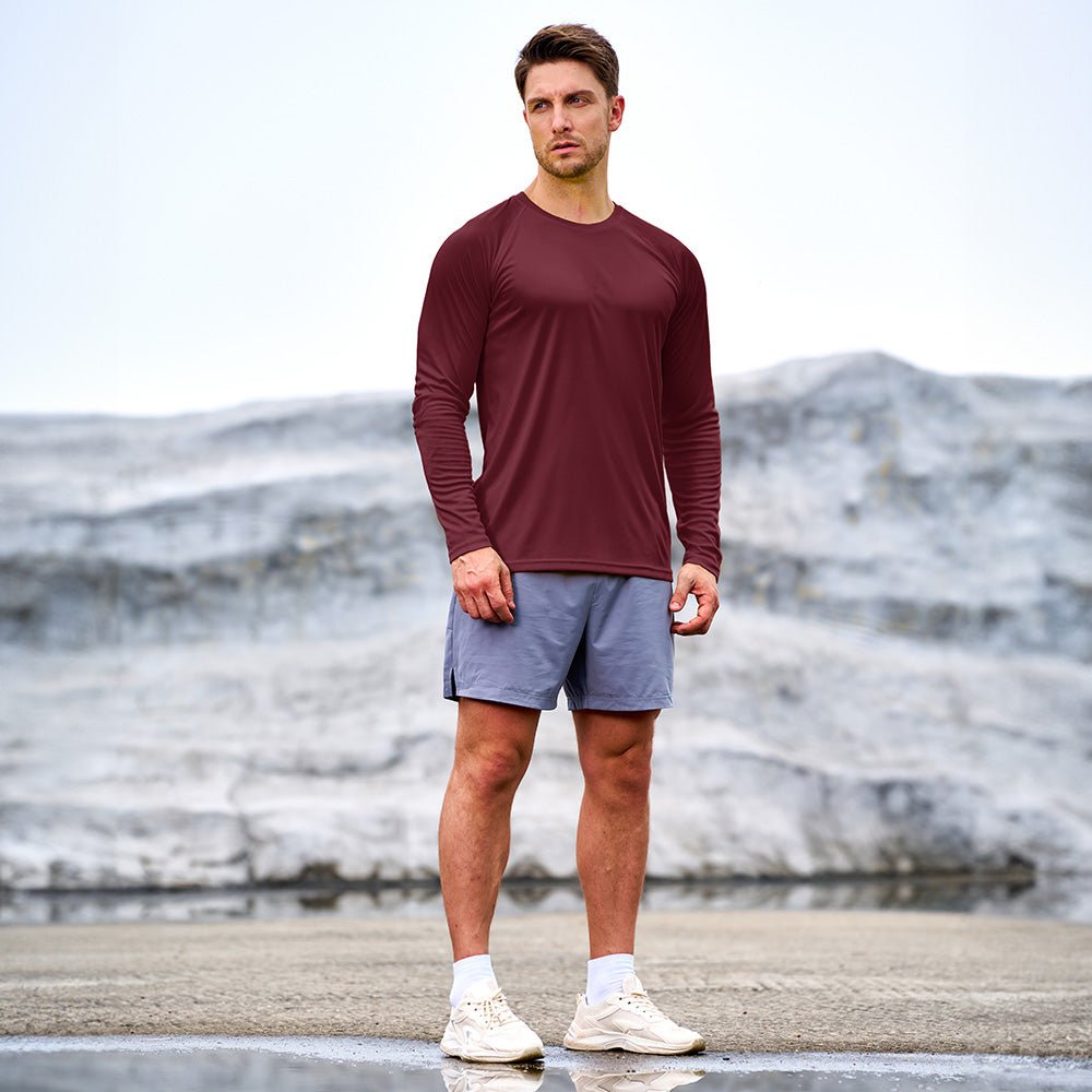 Wine Men's UPF 50+ Quick Dry Shirt - Sun Protection for Hiking - MAGCOMSEN #Color_Wine