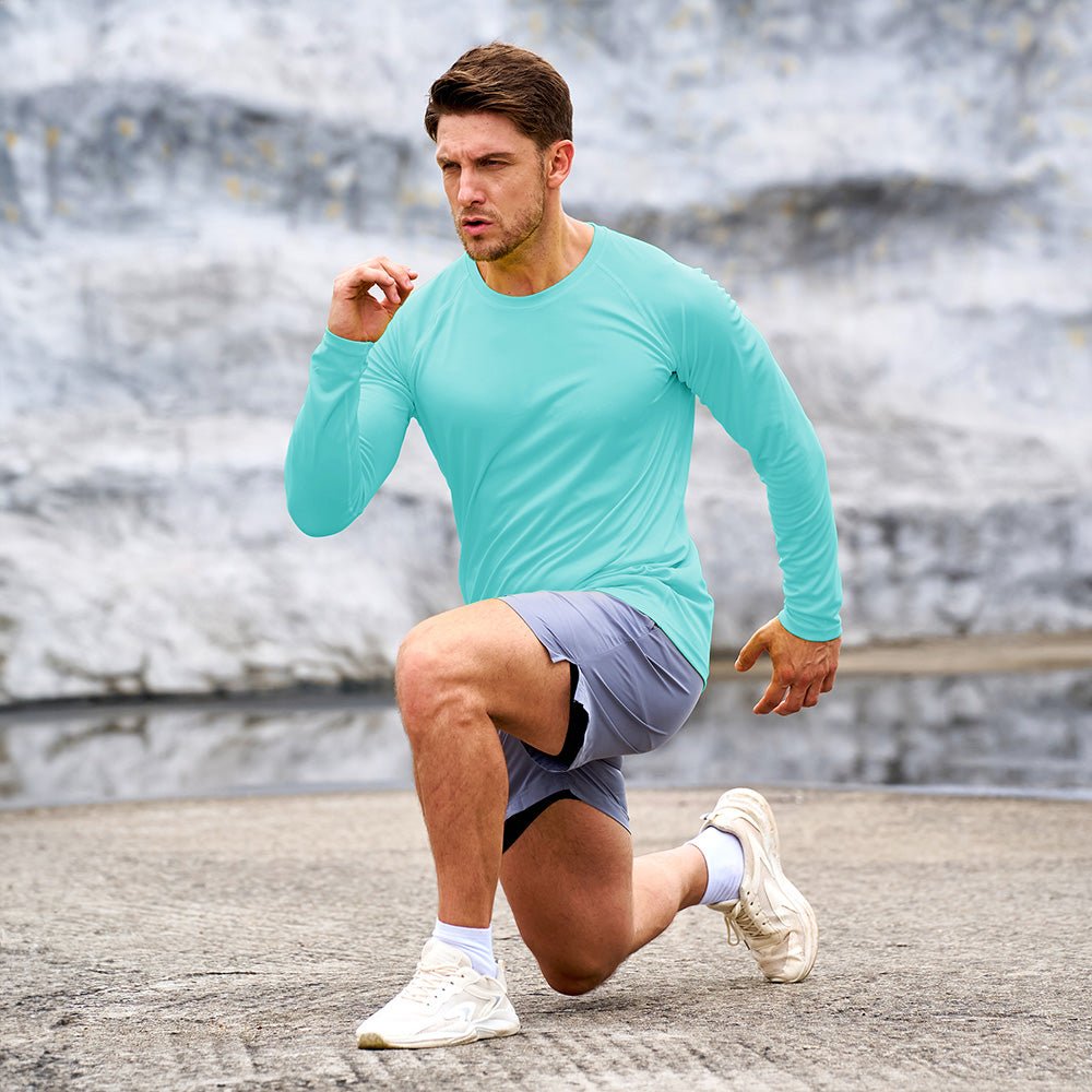 Aqua Blue Men's UPF 50+ Quick Dry Shirt - Sun Protection for Hiking - MAGCOMSEN #Color_Aqua Blue