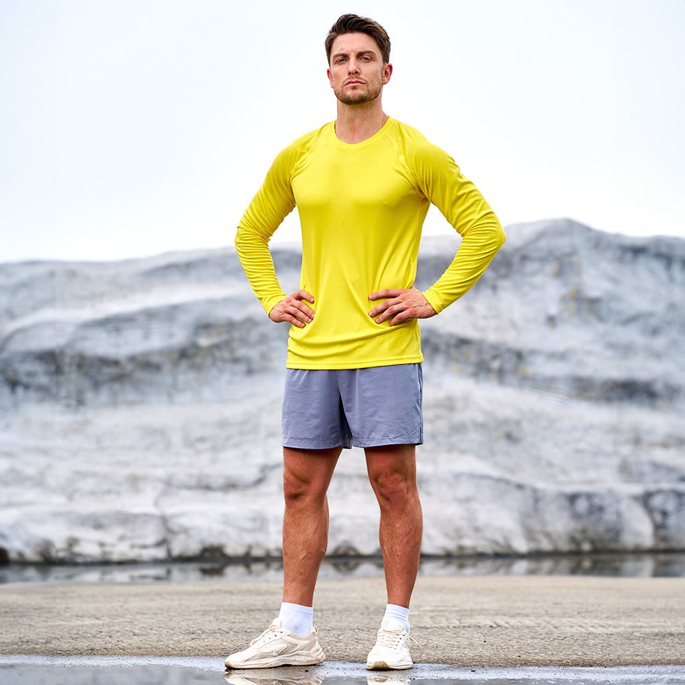 Yellow MAGCOMSEN Men's UPF 50+ Quick Dry Shirt - Sun Protection for Hiking