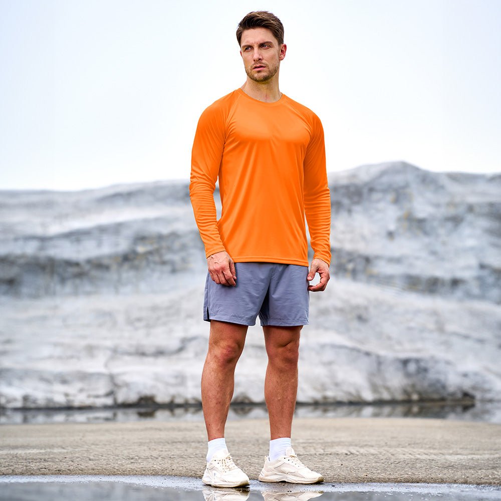 Orange Men's UPF 50+ Quick Dry Shirt - Sun Protection for Hiking - MAGCOMSEN