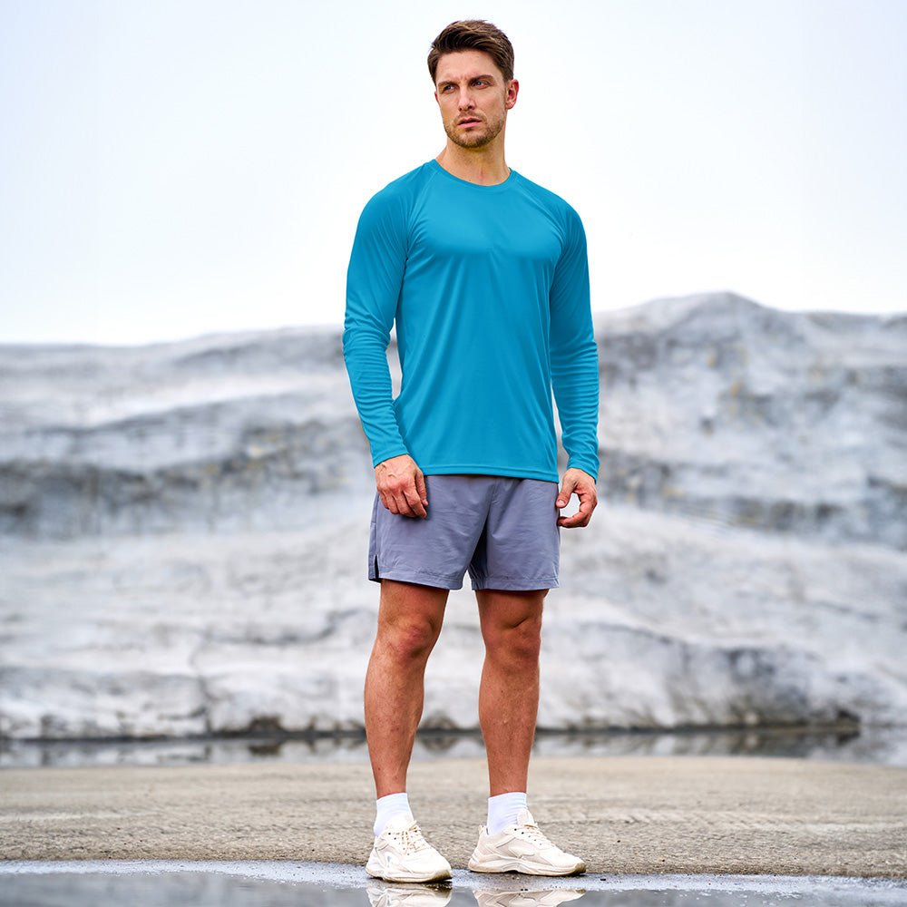 Blue Green Men's UPF 50+ Quick Dry Shirt - Sun Protection for Hiking - MAGCOMSEN #Color_Blue Green