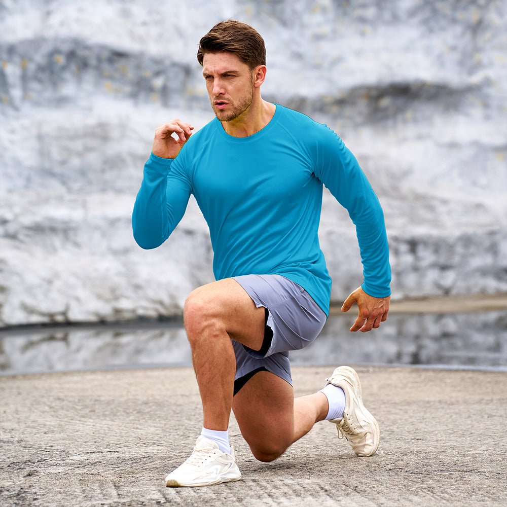 Blue Green Men's UPF 50+ Quick Dry Shirt - Sun Protection for Hiking - MAGCOMSEN #Color_Blue Green