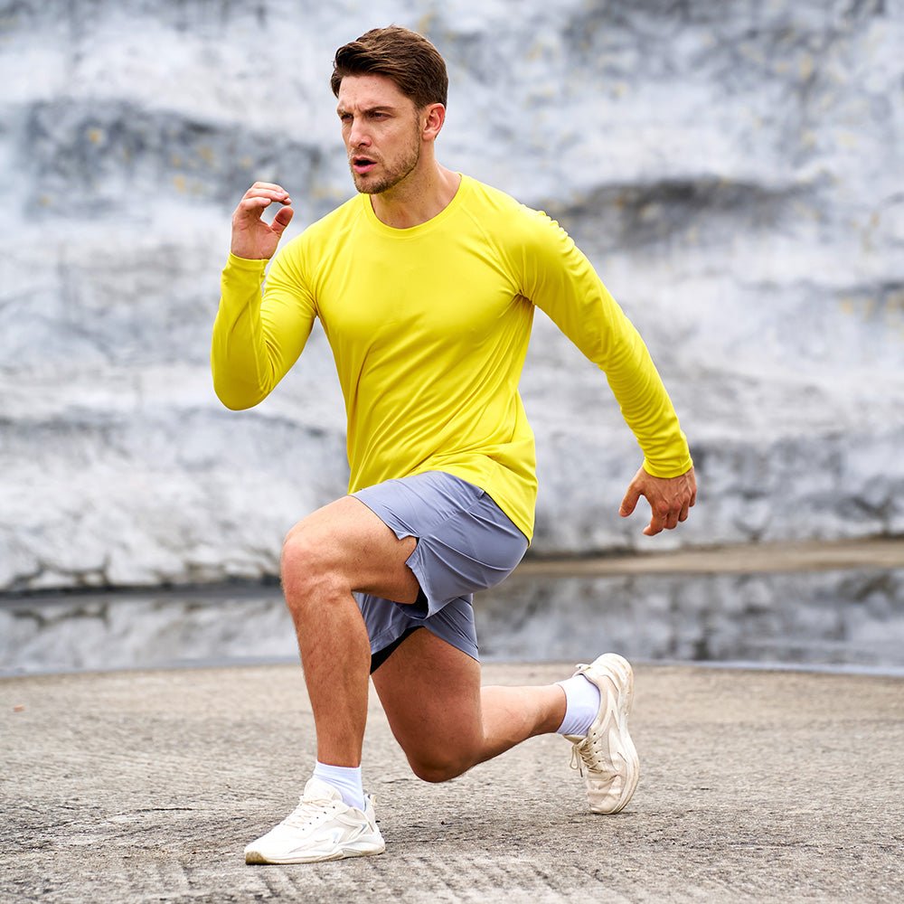 Yellow MAGCOMSEN Men's UPF 50+ Quick Dry Shirt - Sun Protection for Hiking