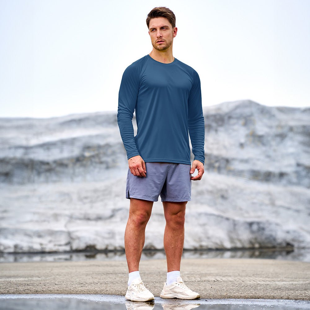 Blue Grey Men's UPF 50+ Quick Dry Shirt - Sun Protection for Hiking - MAGCOMSEN #Color_Blue Grey