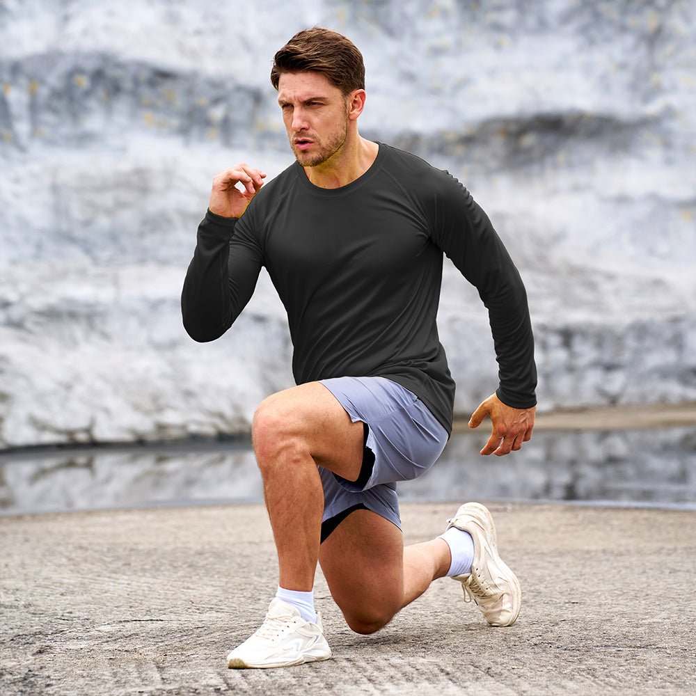 Black Men's UPF 50+ Quick Dry Shirt - Sun Protection for Hiking - MAGCOMSEN