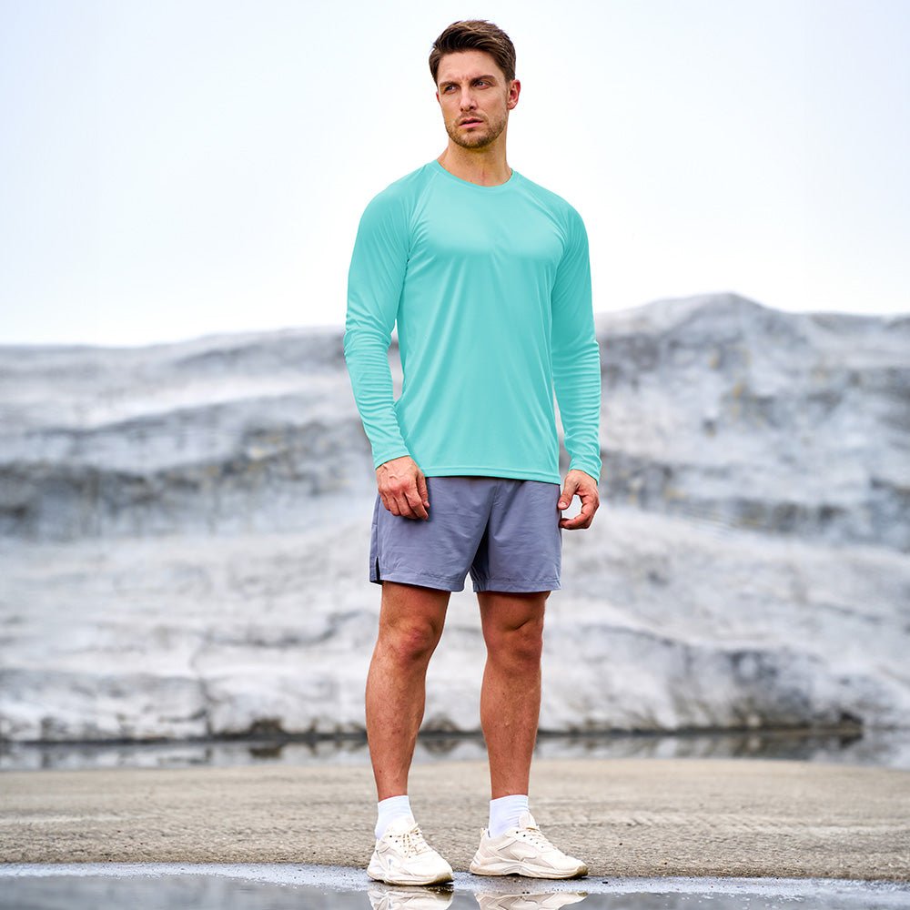 Aqua Blue Men's UPF 50+ Quick Dry Shirt - Sun Protection for Hiking - MAGCOMSEN #Color_Aqua Blue
