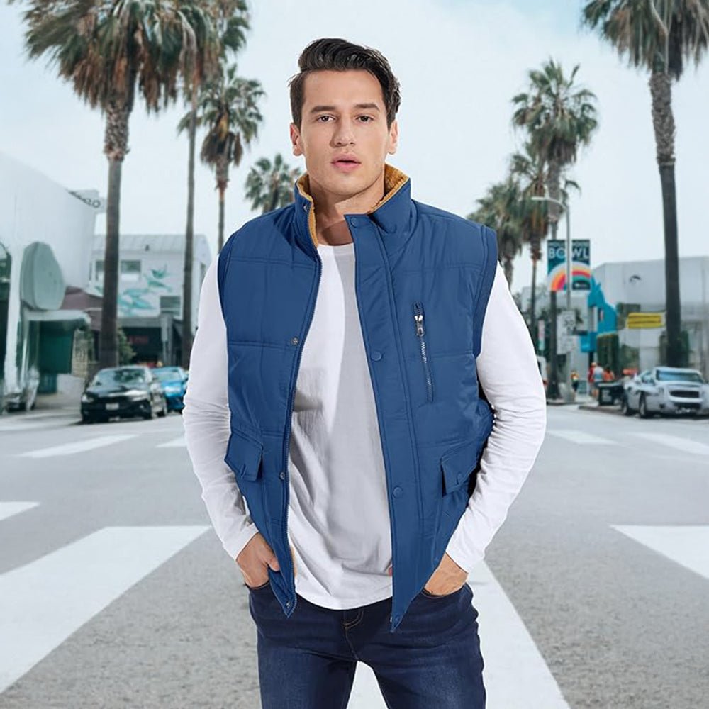 Royal Blue Men's Warm Fleece Lined Vest Outerwear Sleeveless Jacket - MAGCOMSEN