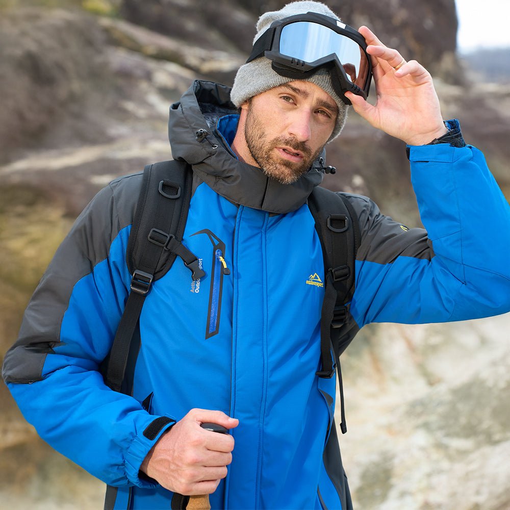 Bright Blue Men's Water Resistant Ski Jacket - Fleece Lined Parka with Pockets - MAGCOMSEN