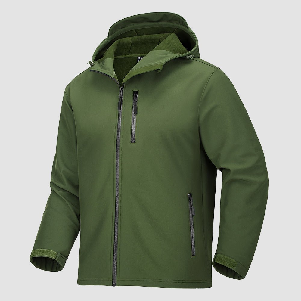Army Green Men's Waterproof Fleece - Lined Winter Jacket - Lightweight Hooded Softshell for Hiking - MAGCOMSEN