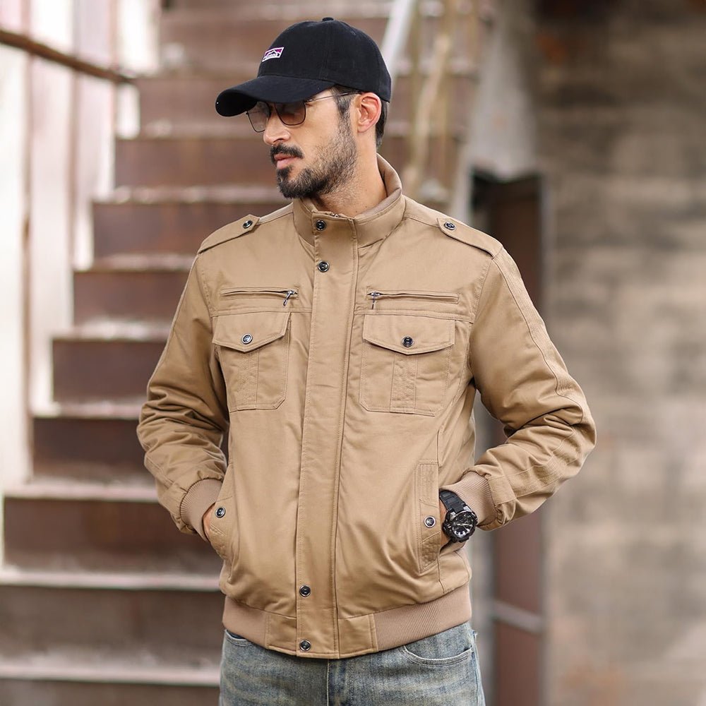 Khaki Men's Winter Military Cargo Jacket - Fleece Tactical Coat - MAGCOMSEN