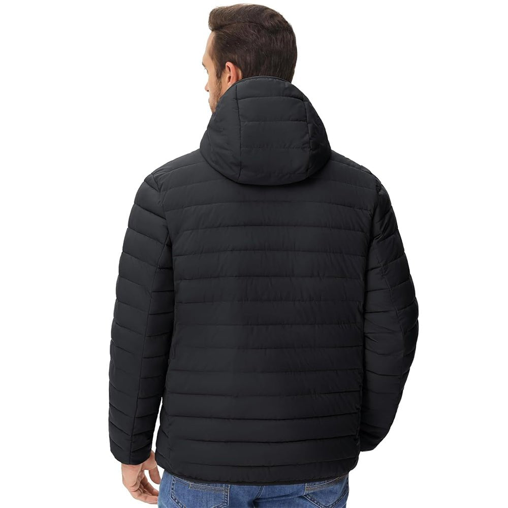 Black Men's Winter Puffer Jacket Hooded Water Resistant Coat - MAGCOMSEN